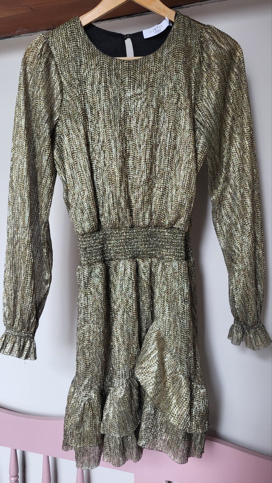 Costes Studio goudkleurige jurk met lange mouwen, maat small, Ophalen of Verzenden, Zo goed als nieuw, Costes, Maat 36 (S)