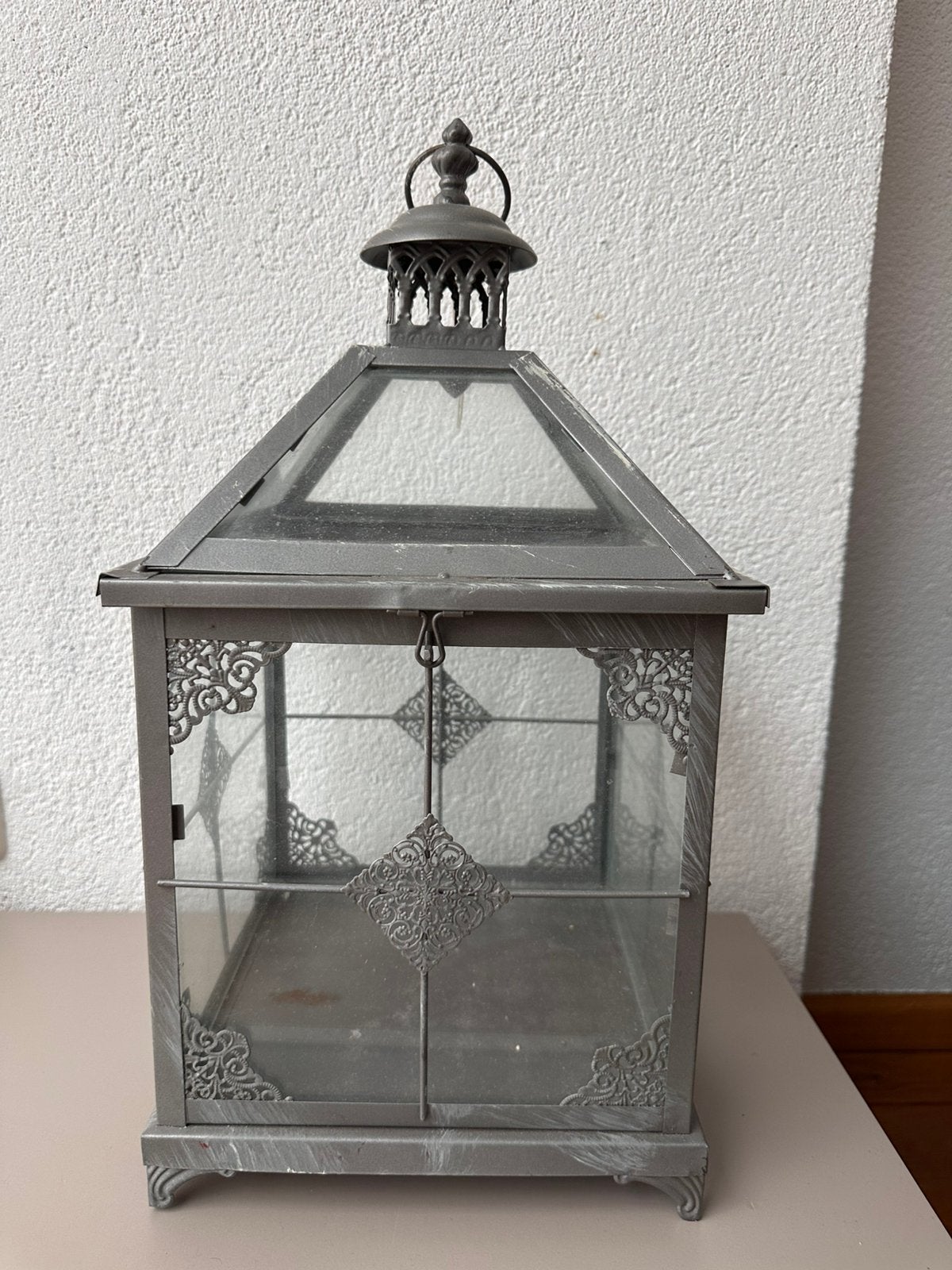 Lantaarn metaal/glas, Ophalen, Windlicht, 50 cm, Grijs