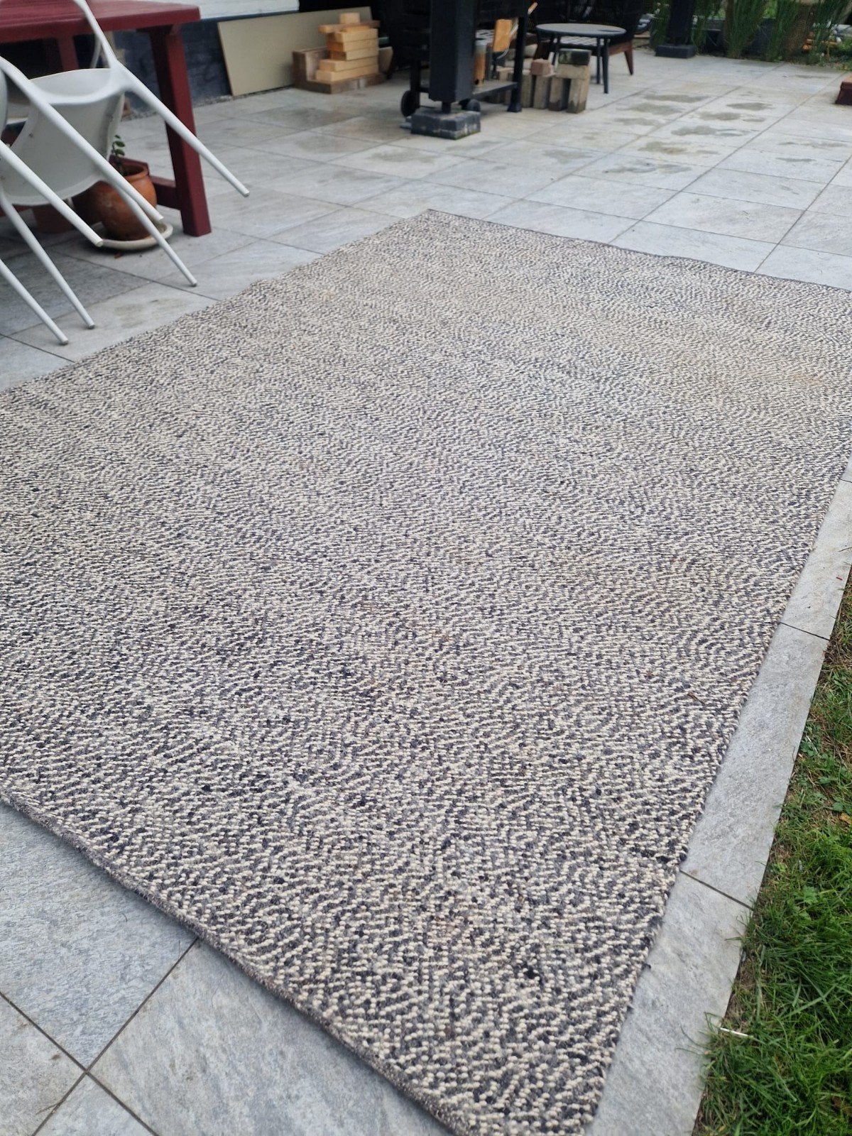 300x200 cm wollen vloerkleed - Grijs/Crème, Ophalen, Gebruikt, 200 cm of meer, 200 cm of meer