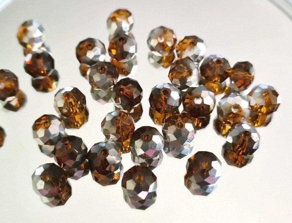 Vintage Boheems facet glaskralen zilver/reebruin / 1234, Ophalen of Verzenden, Nieuw, Kraal
