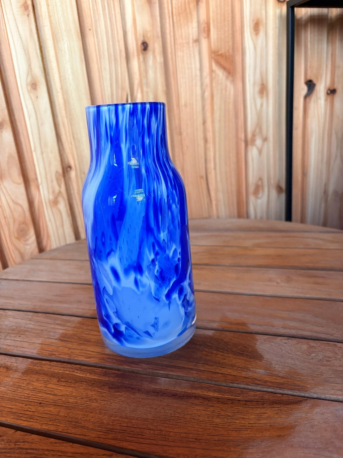 Prachtige Blauw-Witte Glazen Vaas - Handgeblazen Design, Ophalen, Handgemaakt, Blauw, Glas