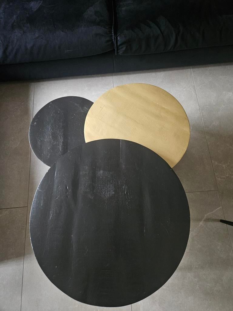 Set van 3 ronde salontafels - zwart en goud, Minder dan 45 cm, Gebruikt, Modern, Speels, Rond