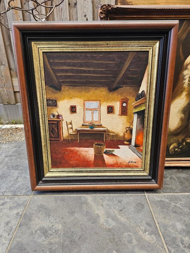 olieverfschilderij Klassiek Boereninterieur Gaston Quidousse, Ophalen