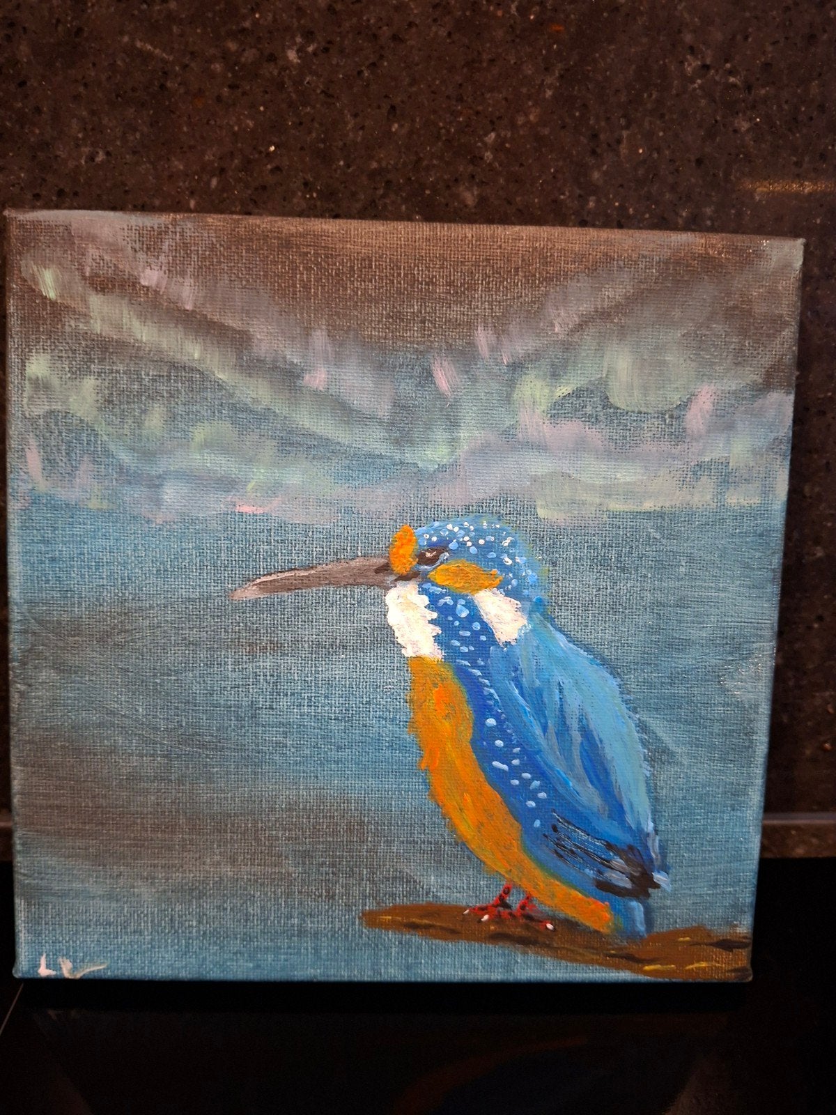 IJsvogel schilderij 20x20 cm - Acryl op canvas, Ophalen of Verzenden