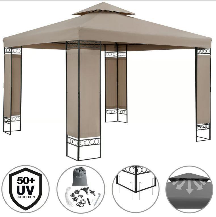 Paviljoen 3x3, partytent prieel taupe GRATIS BEZORGD!, Verzenden, Minder dan 4 meter, Nieuw, Nvt