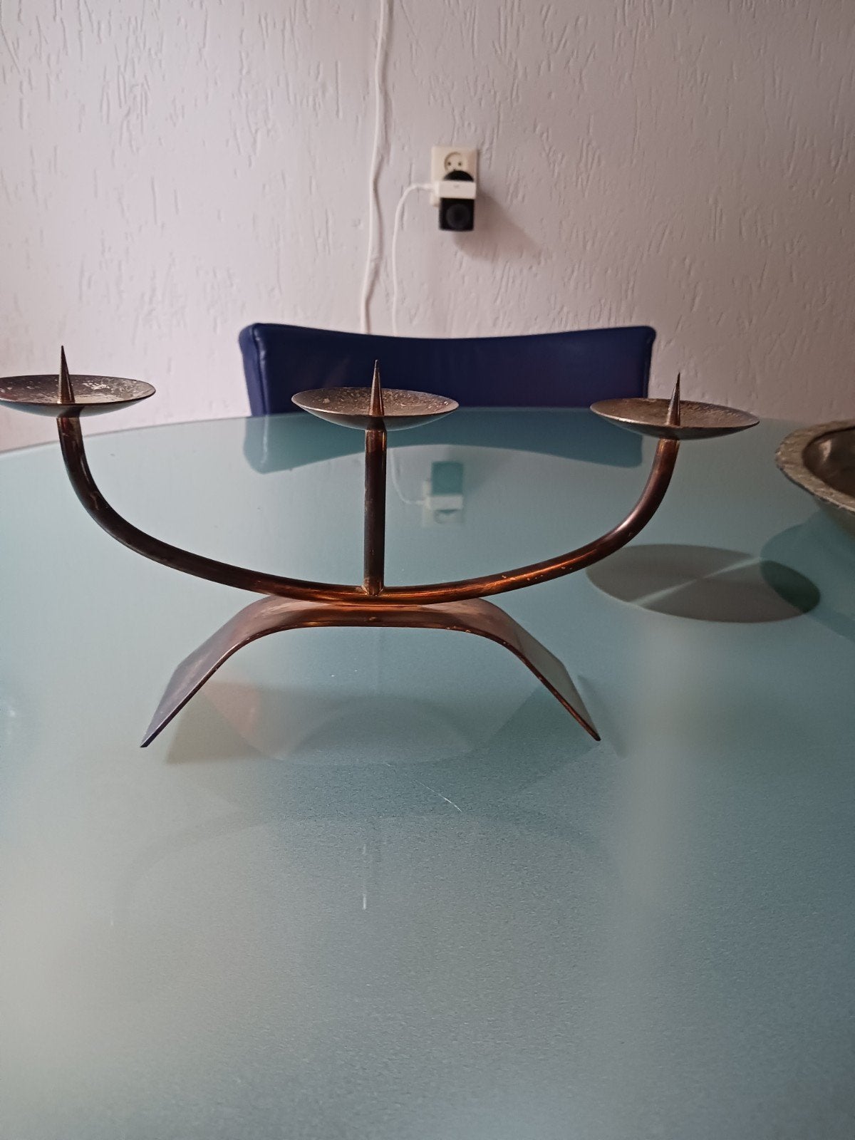 Vintage zilverkleurige Kandelaar met Drie Armen., Antiek en Kunst, Ophalen of Verzenden