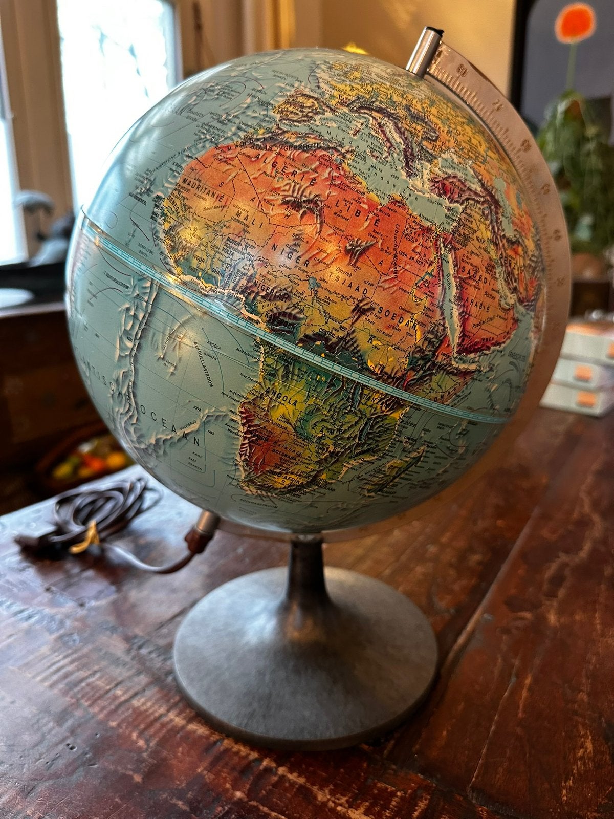 Vintage Deense globe wereldbol wereld bol scan-globe, Ophalen of Verzenden, Verlicht, Gebruikt