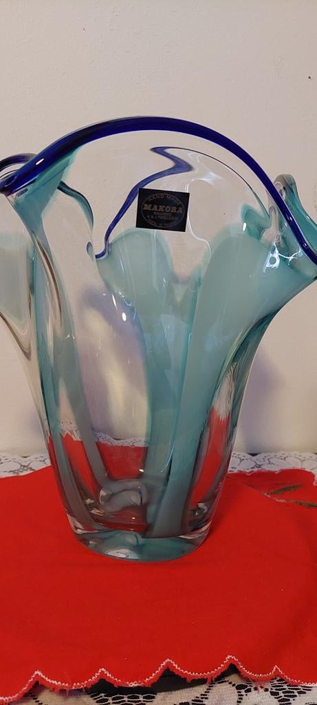 Makora Kosta Boda stijl glazen vaas/schaal, blauw/turquoise, Ophalen of Verzenden