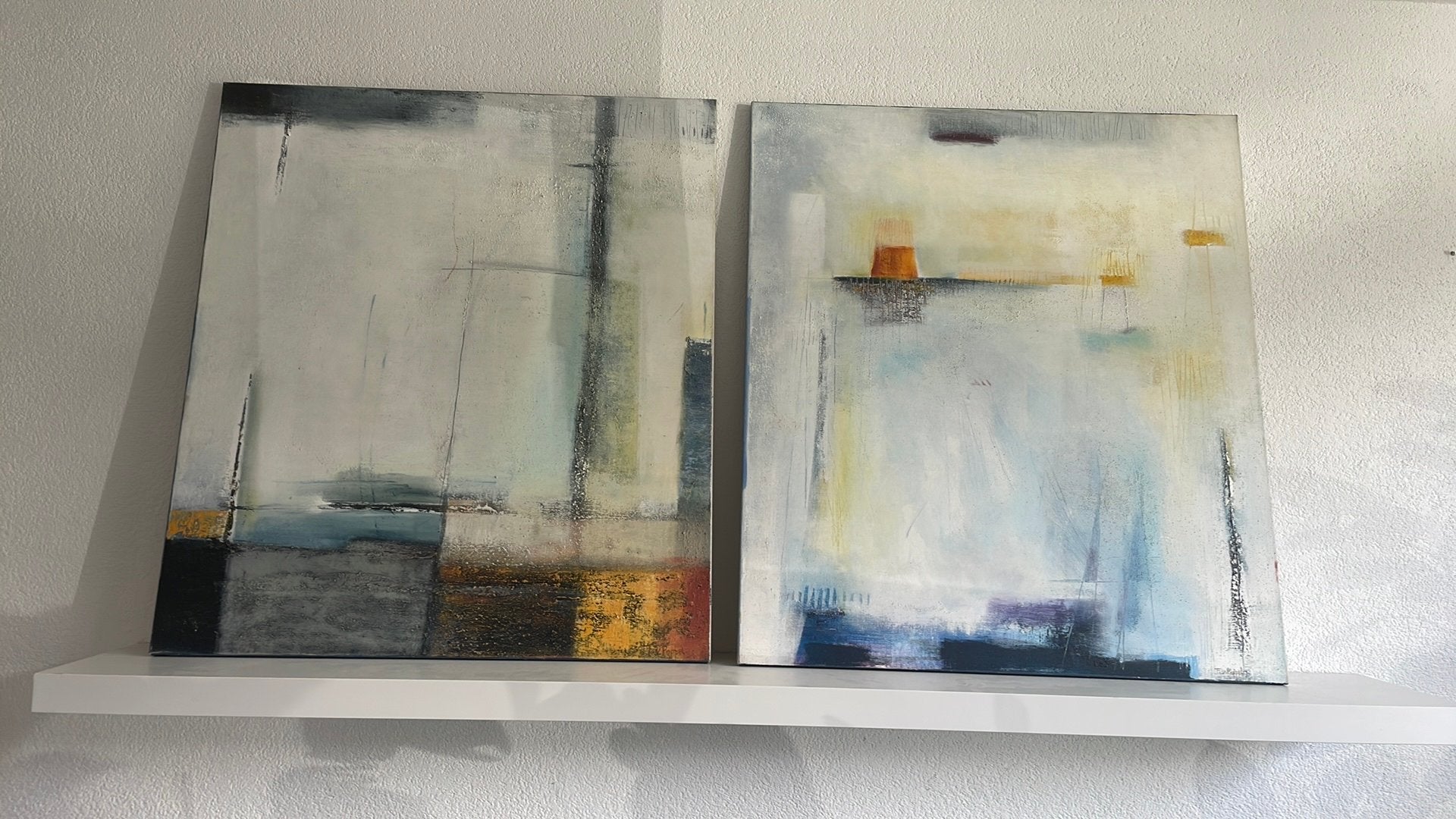 Schilderijen 2x abstract Francien van Poppel, Antiek en Kunst, Ophalen