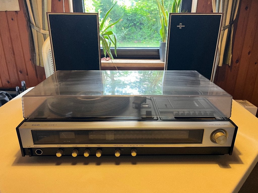 Retro Philips stereo set platenspeler cassette luidsprekers, Audio, Tv en Foto, Platenspelers, Ophalen, Gebruikt, Platenspeler