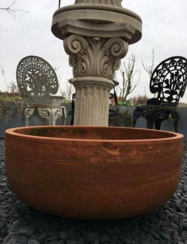 Mooie grote unieke terracotta lage bloempotten vintage stijl, Tuin en Terras, Bloempotten, Ophalen, Gebruikt, 40 cm of meer, Rond