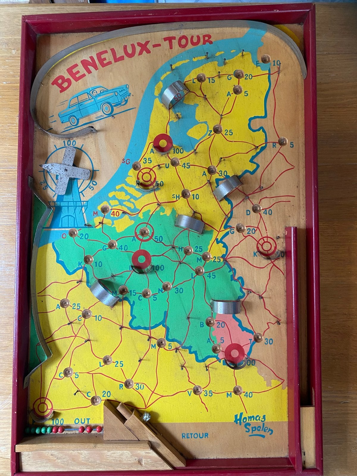 Vintage Homas Spelen Benelux-Tour Flipperkast L65xH5xB42cm., Ophalen, Gebruikt, Jongen of Meisje
