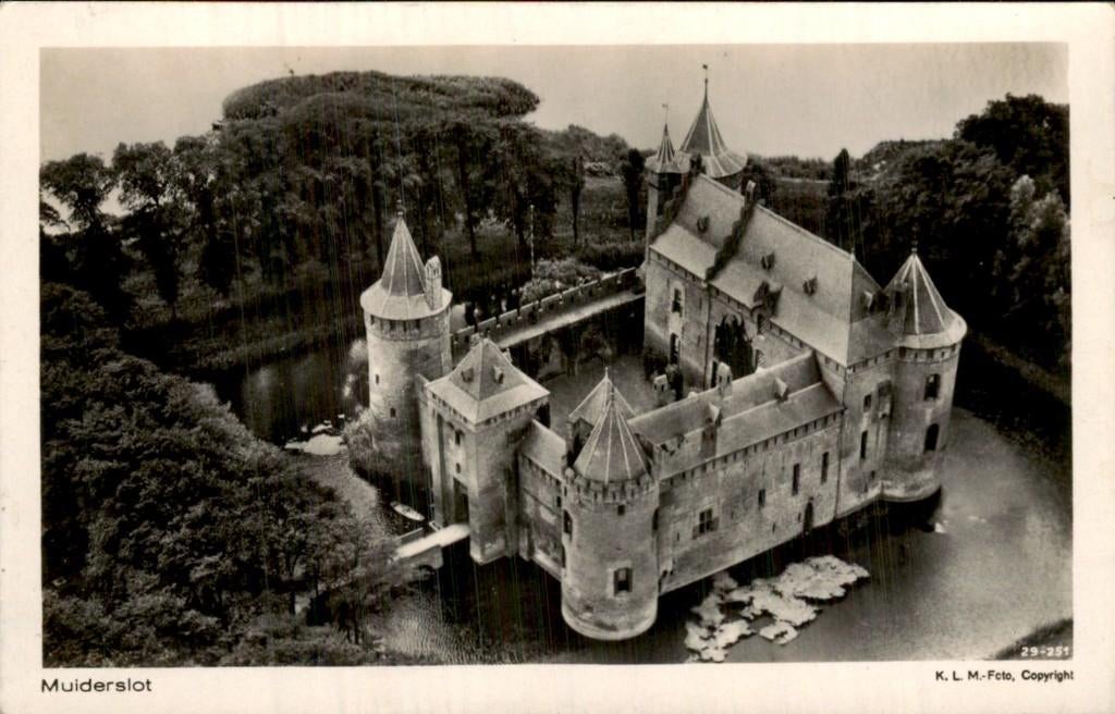 Muiderslot - Kasteel - luchtfoto, Ophalen of Verzenden, 1940 tot 1960, Ongelopen, Noord-Holland