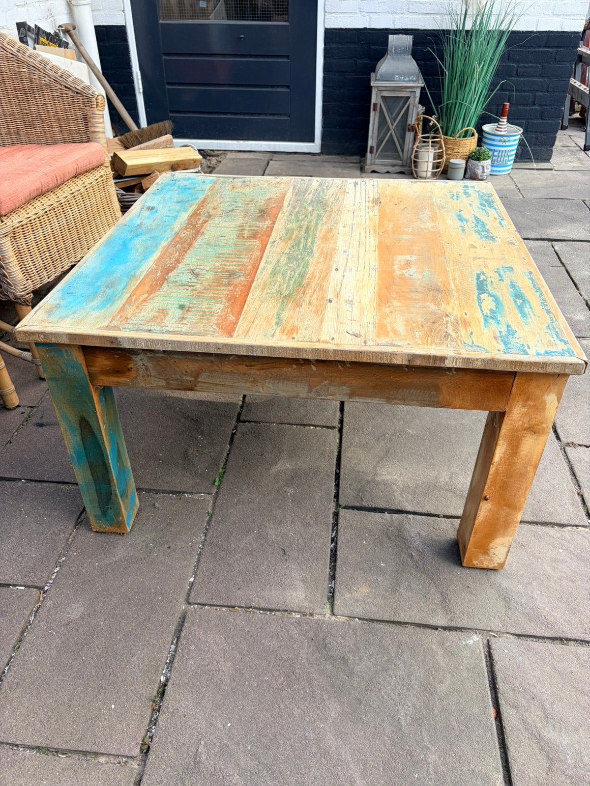 Tafeltje ibizi stijl, Ophalen, Gebruikt, Rechthoekig, Hout