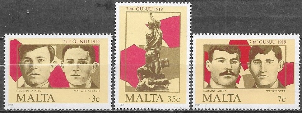 Malta serie 76 jaar na de Opstand van 7 juni 1919 - 1985, Verzenden, Malta, Postfris