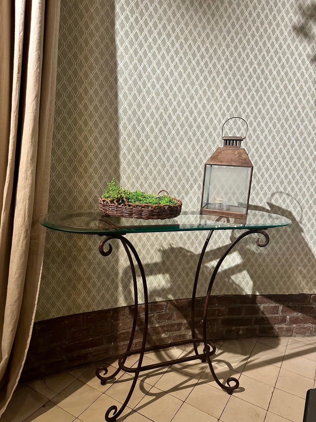 Smeedijzeren sidetable met glazen blad, Ophalen, Gebruikt, -, -
