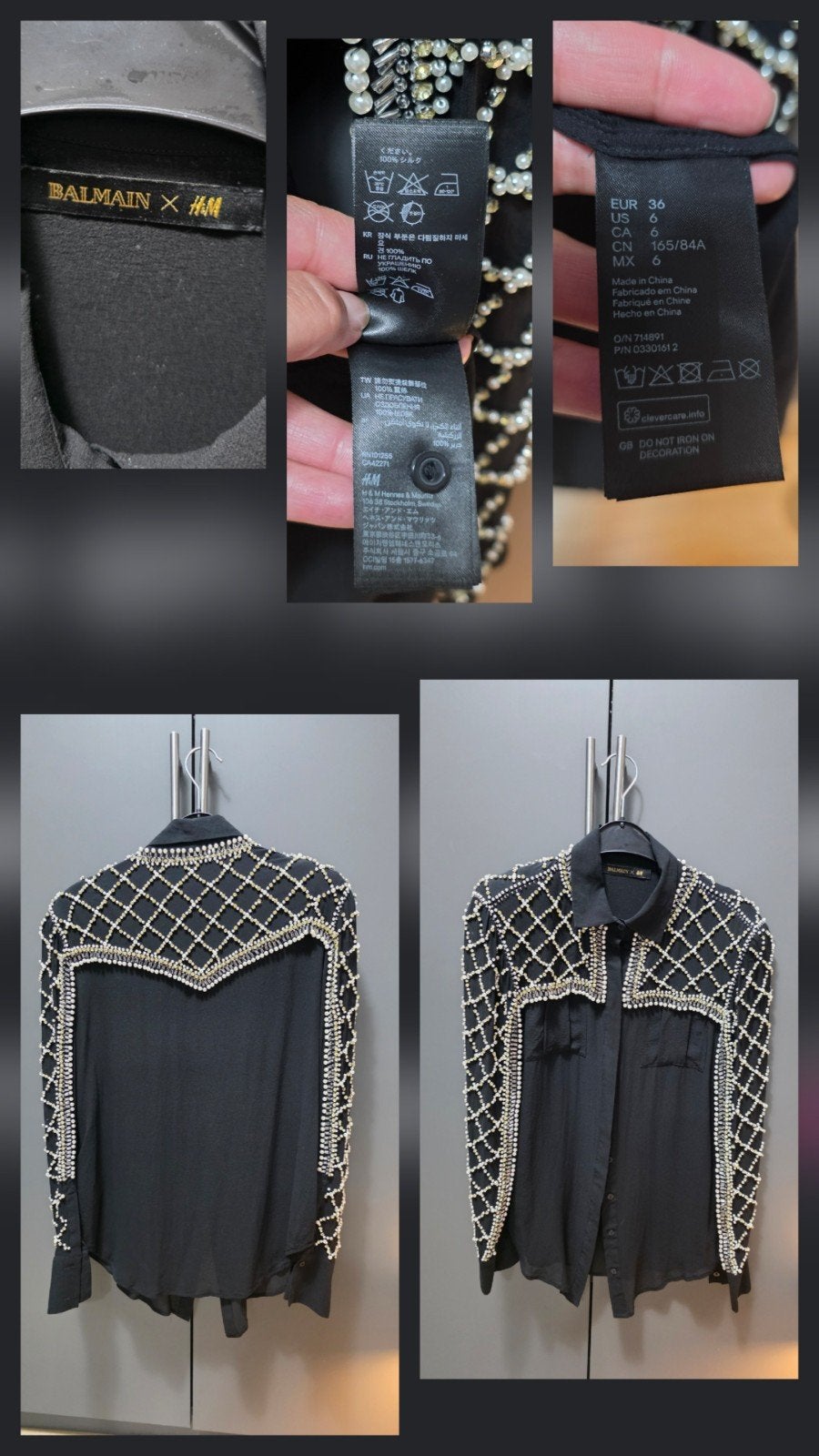 Balmain x H&M Blouse met kralen en parels - Maat 36 (S), Zwart, Ophalen of Verzenden, Zo goed als nieuw, Maat 36 (S)
