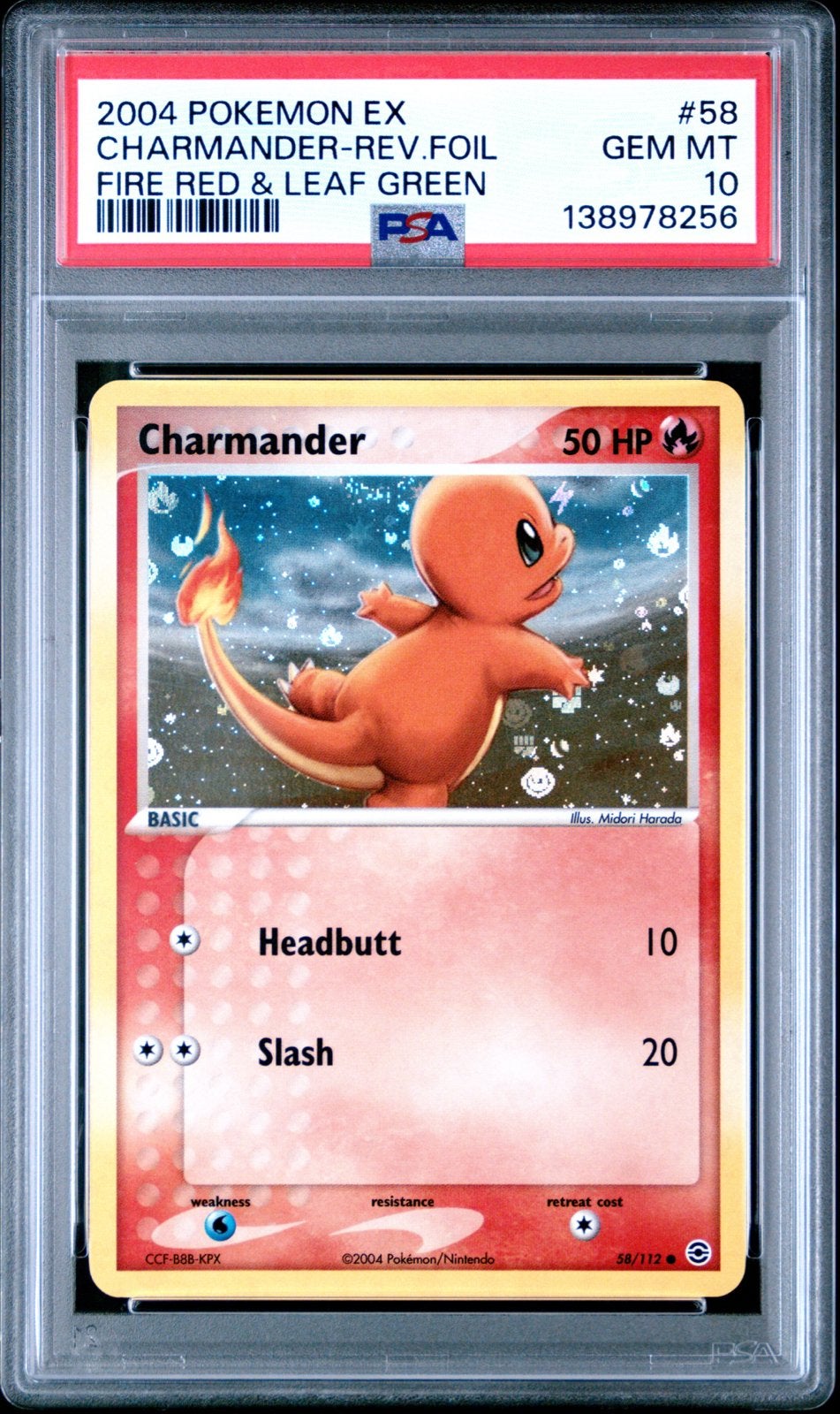 Charmander 2004 Fire Red Leaf Green PSA 10 GEM MT, Ophalen of Verzenden, Nieuw, Losse kaart