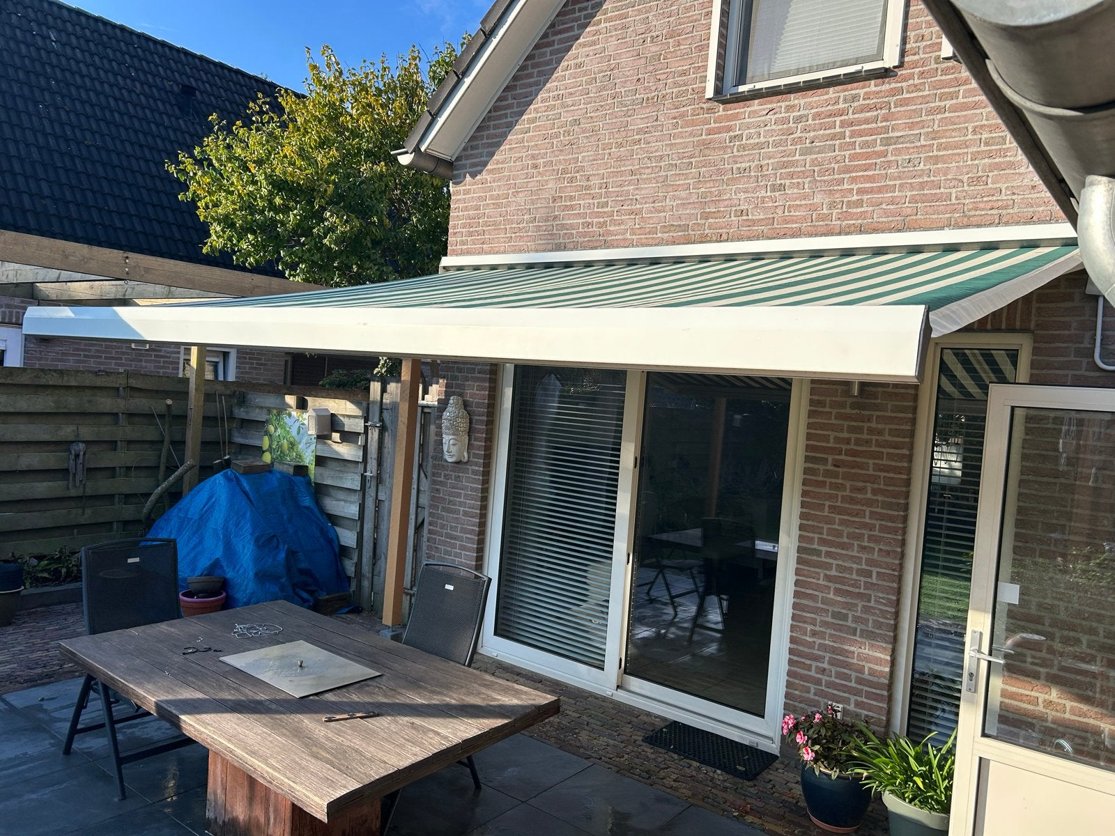 Elektrisch knikarmscherm 4.20 /3.00 uitval, Gebruikt, 450 cm of meer, Elektrisch, Ophalen of Verzenden