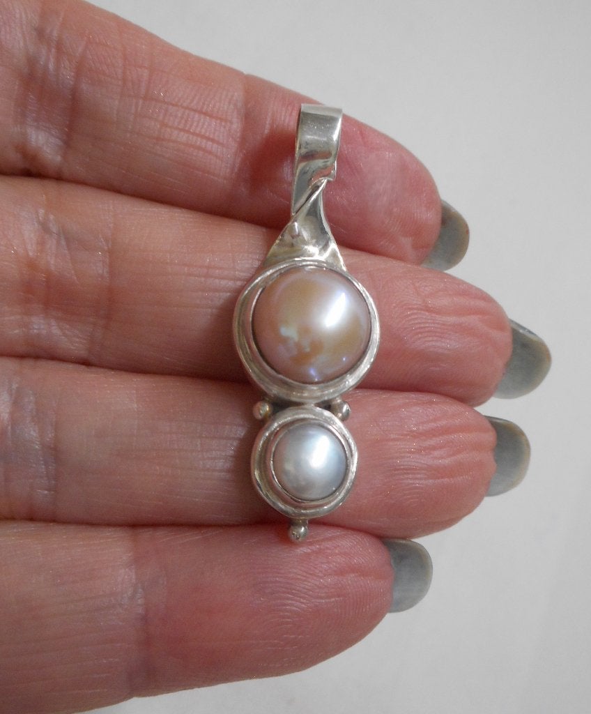 Zilveren vintage hanger met parels nr.1782, Verzenden, Zo goed als nieuw, Met parel, Zilver
