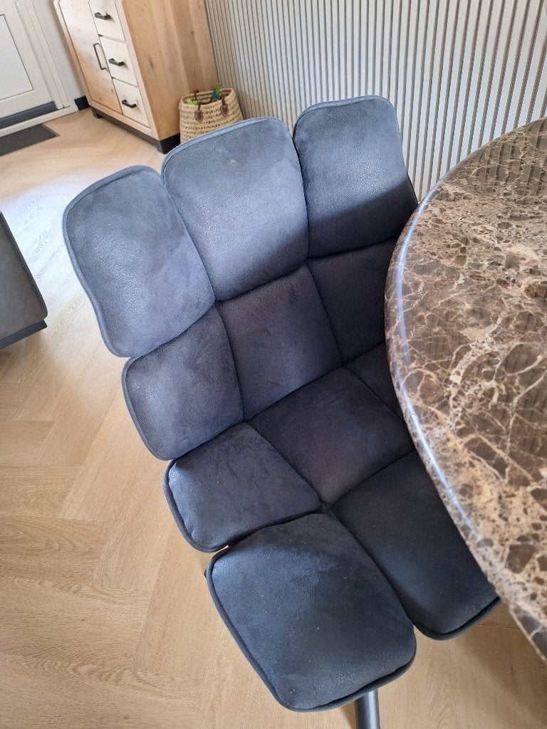4 eethoek stoelen blauw suede look stof izgs, Ophalen, Gebruikt, Blauw, Stof