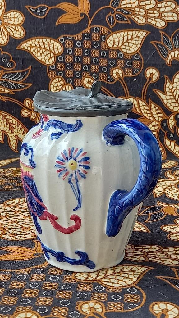 Antieke klepkan uit Engeland van porselein en tin 15 cm., Ophalen of Verzenden