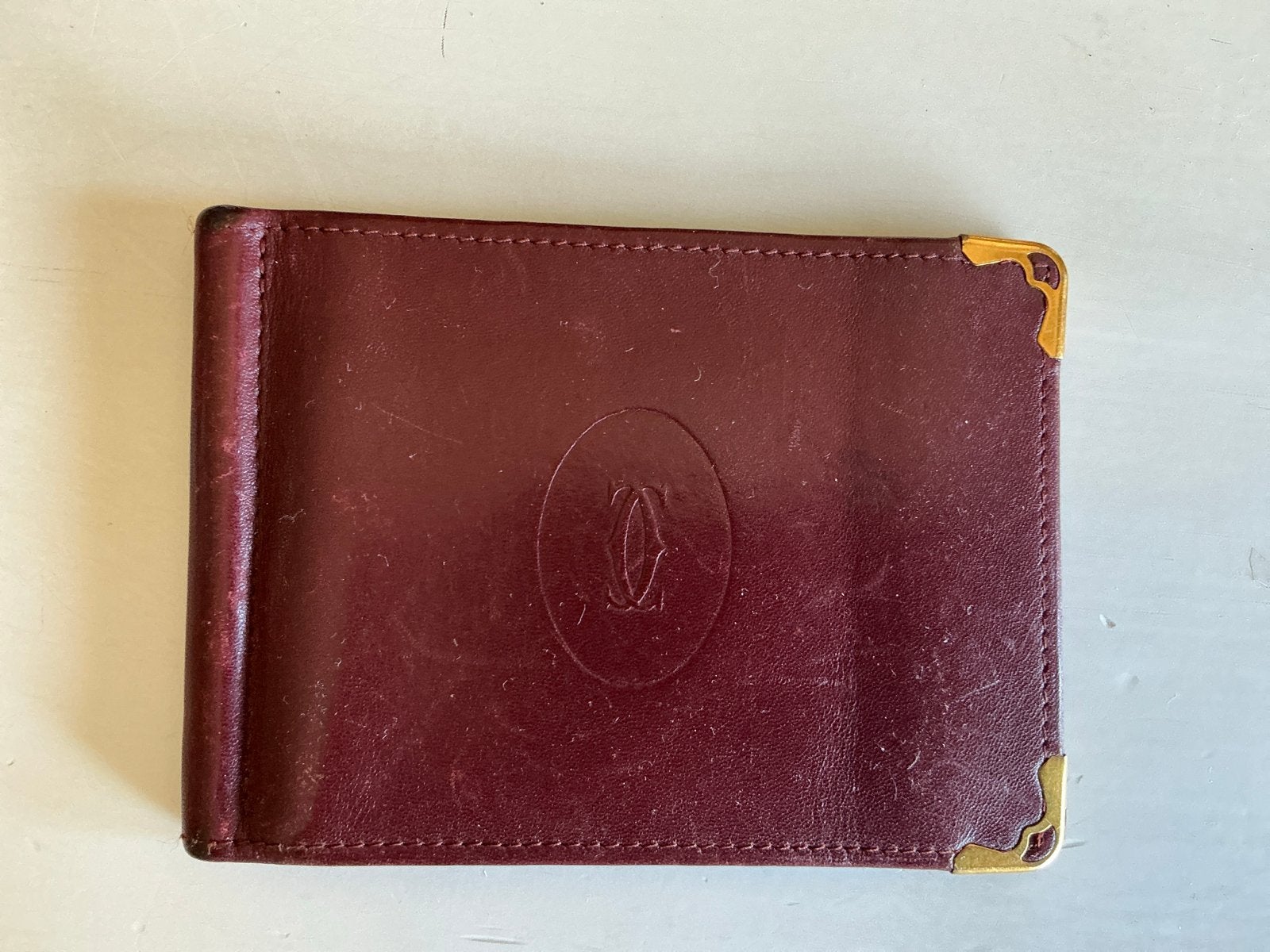 Cartier Bordeau Leren Portemonnee / Pasjeshouder, Sieraden, Tassen en Uiterlijk, Portemonnees, Gebruikt, Overige merken, Bruin