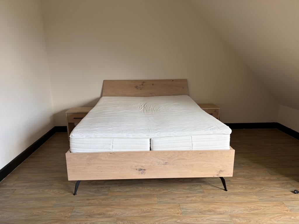 Houten 2-persoonsbed incl. 2 nachtkastjes, Huis en Inrichting, Tweepersoons, Ophalen of Verzenden, Zo goed als nieuw, 160 cm