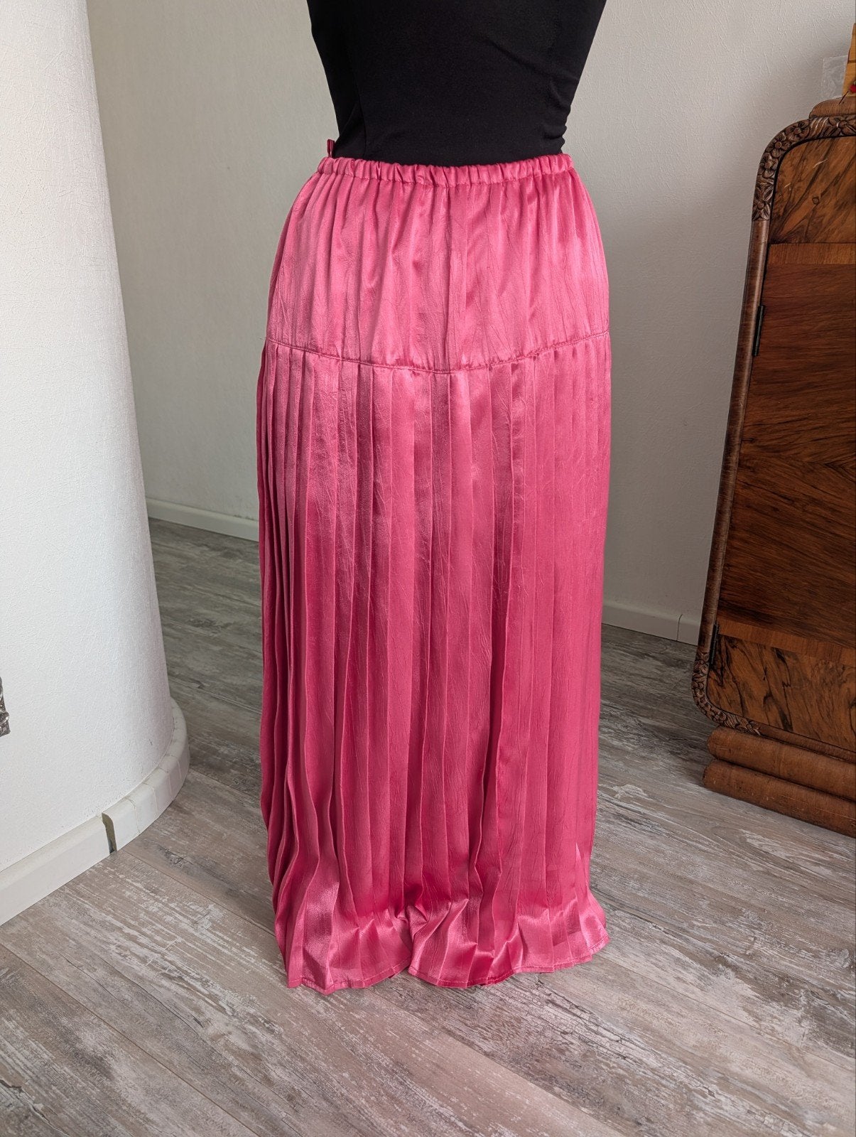 Vintage geplooide maxi rok, Kleding | Dames, Rokken, Ophalen of Verzenden, Zo goed als nieuw, Roze, Onder de knie