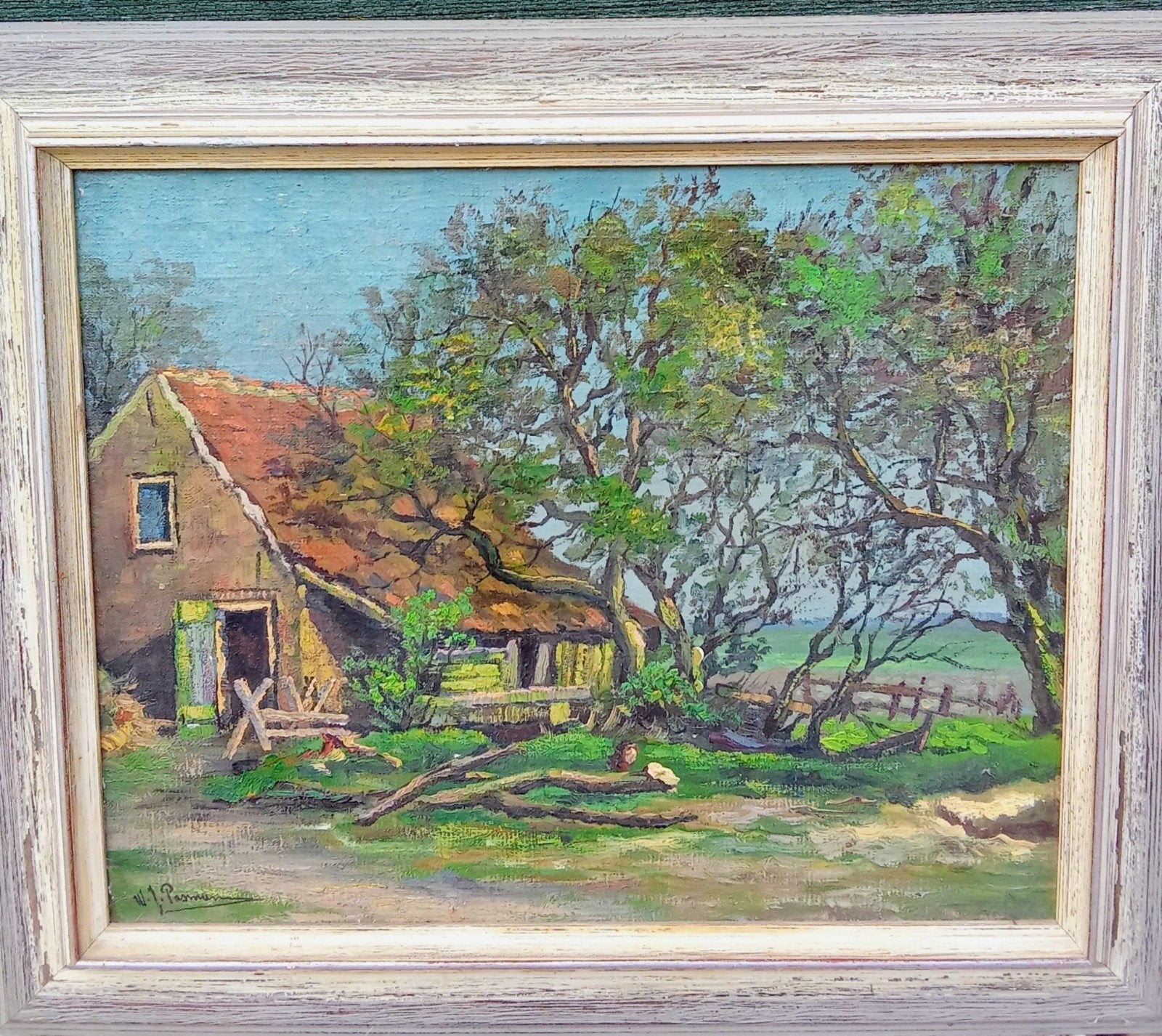 Schilderij W.J. Pasman - Landelijk tafereel, Antiek en Kunst, Doek, Realistisch, Ophalen of Verzenden, Landschap