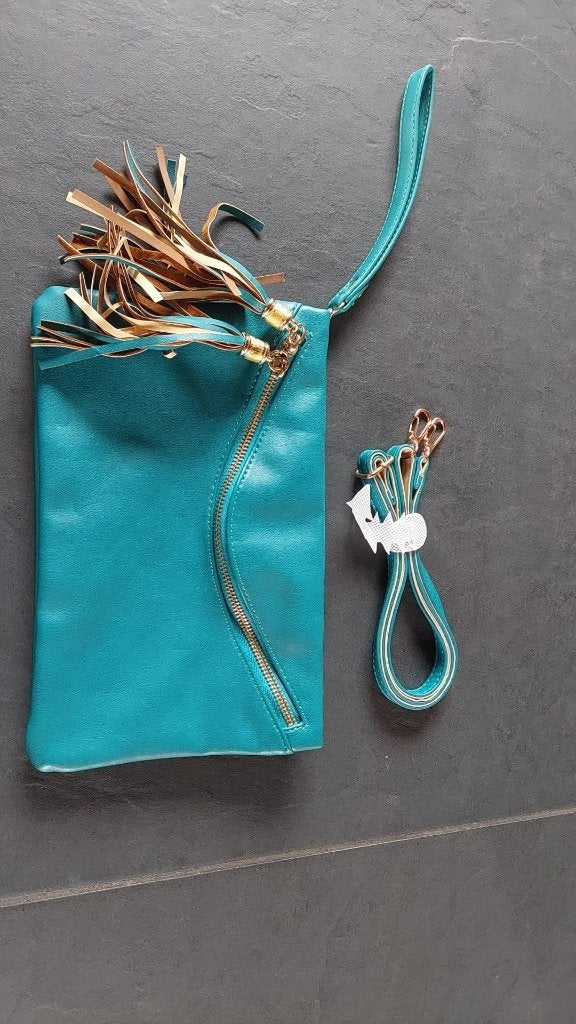 Handtas - schoudertas - turquoise - in goede staat, Ophalen of Verzenden, Gebruikt, Overige kleuren, Handtas