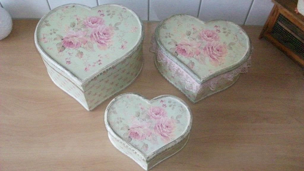 Set van 3 hartvormige opbergdozen met rozenprint, Ophalen of Verzenden