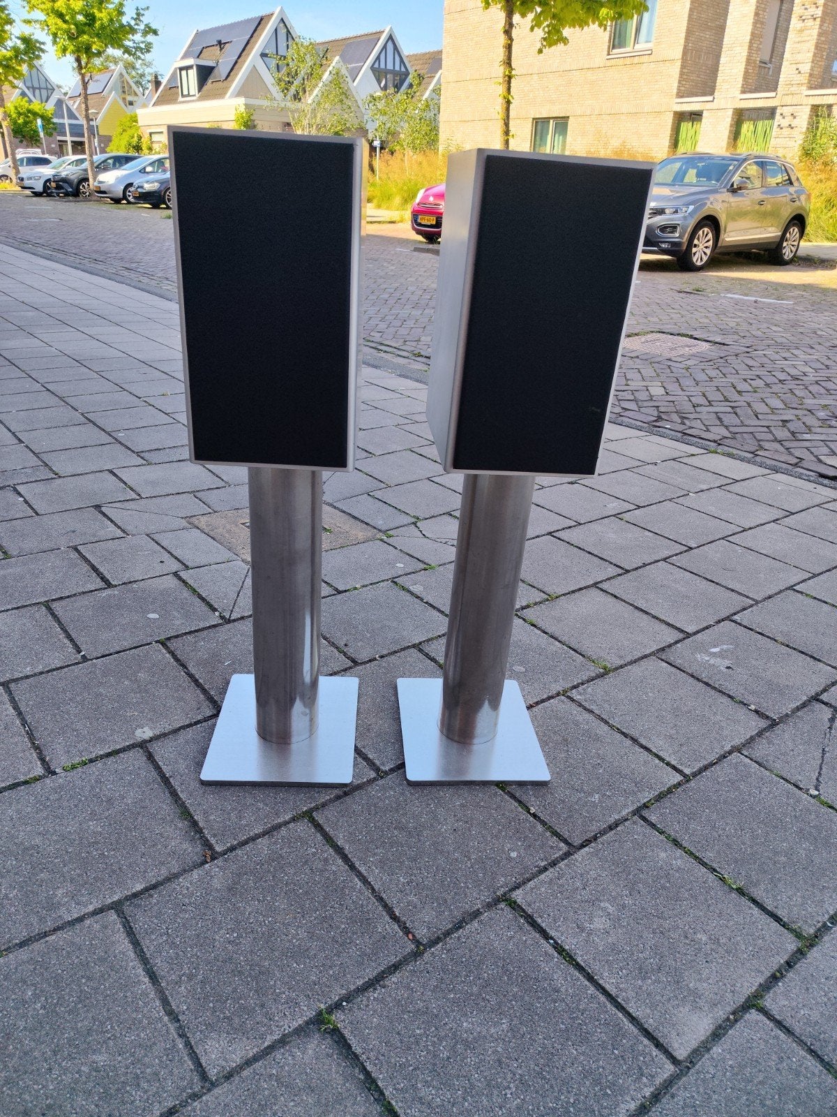 Luidsprekers met standaarden, Stereo speakers, Gebruikt, Inclusief standaarden, Ophalen