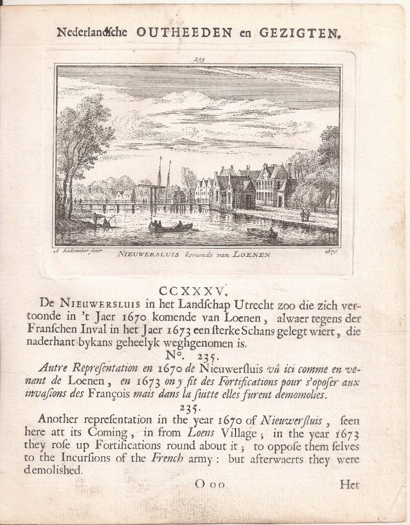 Nieuwersluis komende van Loenen 1670 Rademaker Ned. Outheden, Origineel, 7 cm, Stadsgezicht, Ophalen of Verzenden