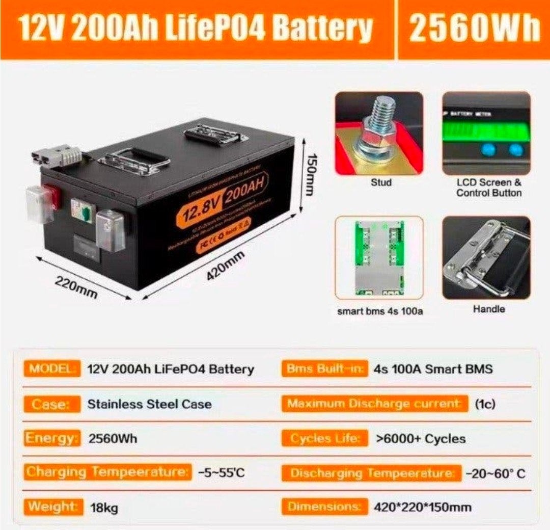 12V 200Ah LiFePO4 Batterij - 2560Wh met Smart BMS, Ophalen, Nieuw