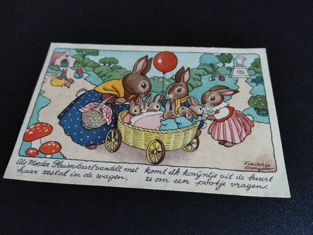 Vintage ansichtkaart konijnen familie Freddie Langeler, Verzamelen, Ansichtkaarten | Themakaarten, Ophalen of Verzenden, 1940 tot 1960
