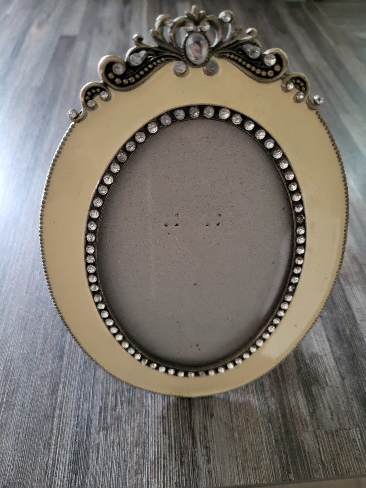 Fotolijst ovaal metaal inleg emaille en strassteentjes, 14 cm, Ophalen of Verzenden, Zo goed als nieuw, Fotolijst