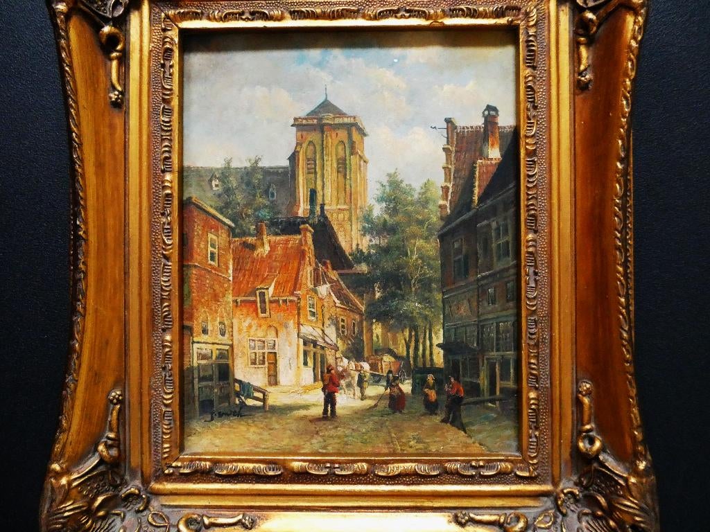 Schilderij stadsgezicht Biggs & Sons London J.Smith verguld, Antiek en Kunst, Kunst | Schilderijen | Klassiek, Ophalen of Verzenden