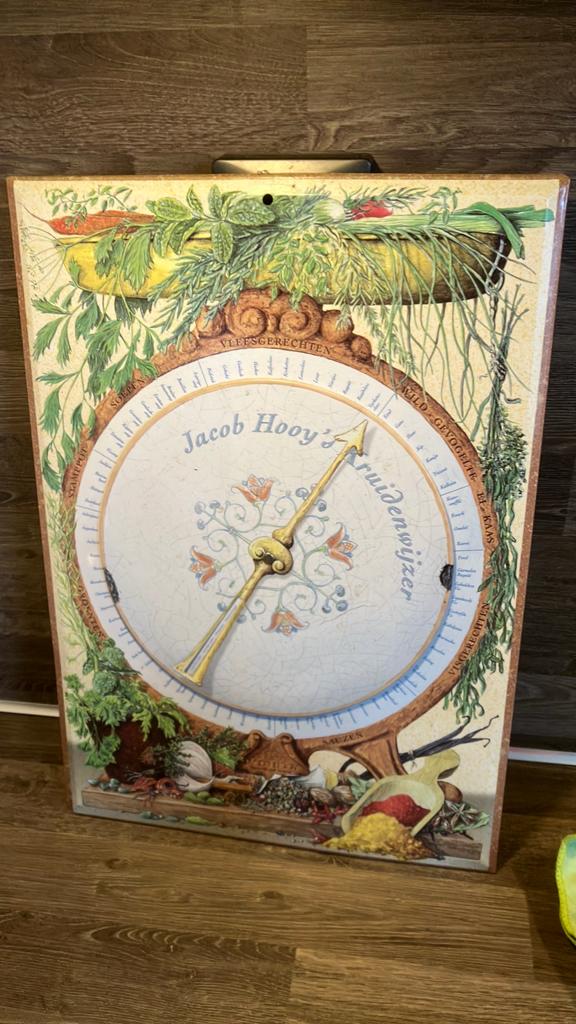 Mooie vintage metalen kruidenwijzer jacob hooy’s, Ophalen of Verzenden, Gebruikt, Metaal