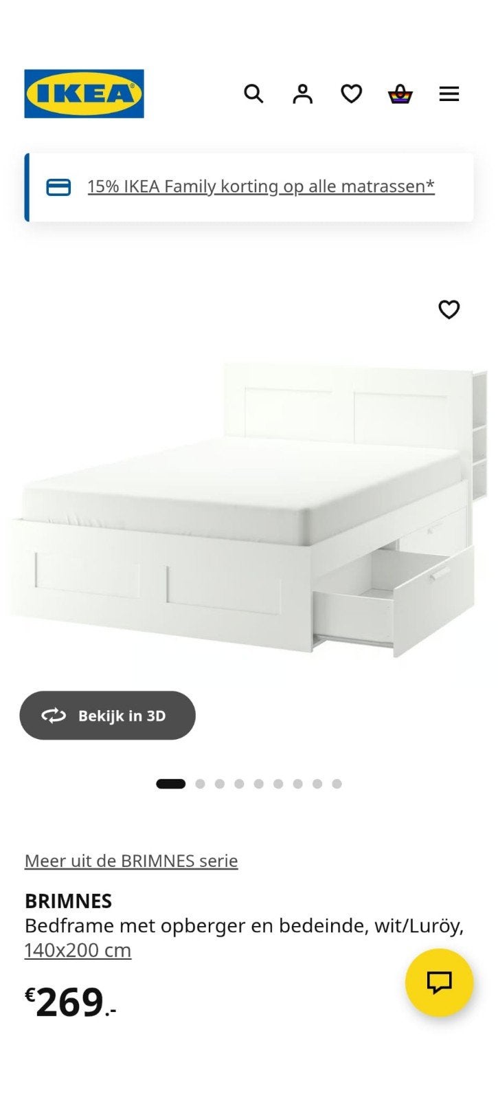 Brimnes tweepersoons bed 140x200cm, Ophalen, Gebruikt, Wit, Tweepersoons