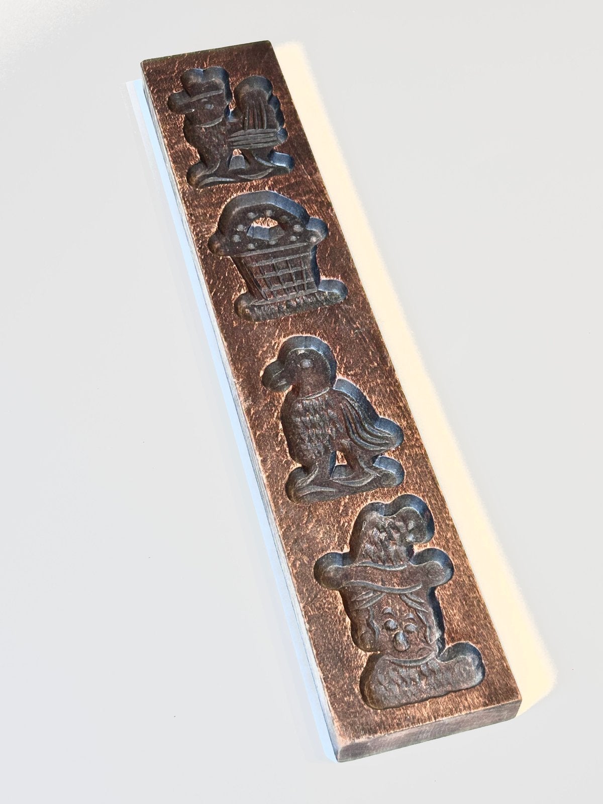 Vintage houten speculaasplank / koekvorm - 4 figuren (37 cm), Ophalen of Verzenden, Zo goed als nieuw