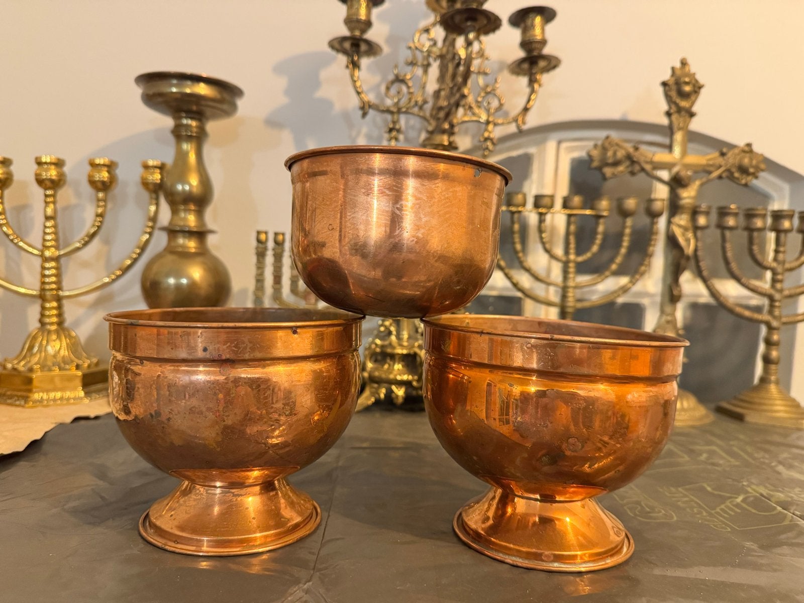 Set van 3 koperen potten/kommen, Ophalen of Verzenden, Koper
