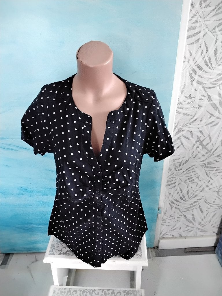 Polkadot blouse korte mouwen maat 42 Miss Etam, Zwart, Maat 42/44 (L), Ophalen of Verzenden, Zo goed als nieuw