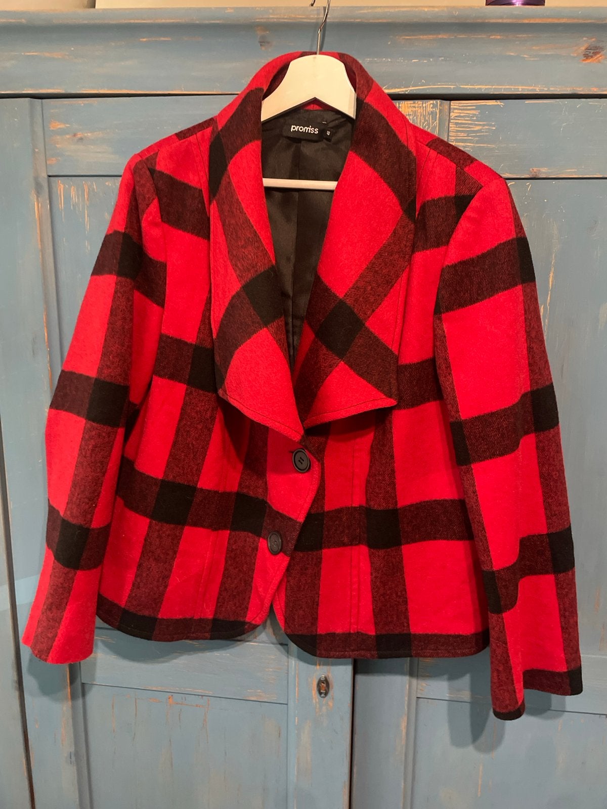Promiss geruite jas rood/zwart - Maat 48 (XL), Ophalen of Verzenden, Zo goed als nieuw, Maat 46/48 (XL) of groter, Rood