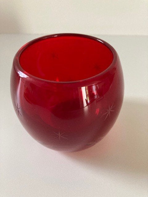 glazen vaas Polen sterren handgeslepen  waxinelicht/bloempot, Huis en Inrichting, Woonaccessoires | Vazen, 9 cm, Ophalen of Verzenden
