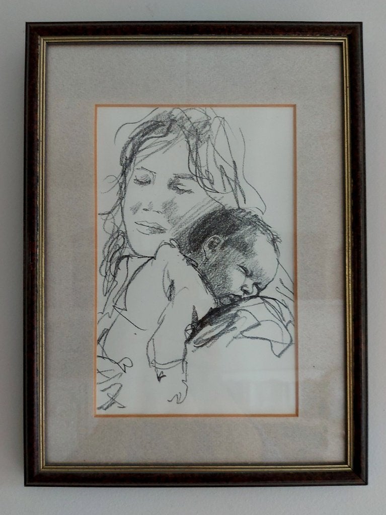 Tekening moeder en kind, Minder dan 50 cm, Tekening, Ophalen of Verzenden, Zo goed als nieuw