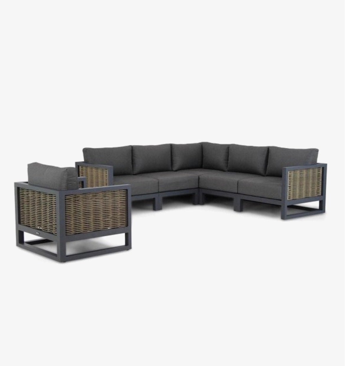 Loungeset met stoel en tafel: Aluminium & Wicker, Tuin en Terras, Aluminium, Zo goed als nieuw, Loungeset, Stoel