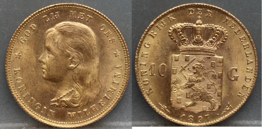 Gouden tientje 1897 - 10 gulden 1897 Wilhelmina, Postzegels en Munten, Munten | Nederland, Verzenden, Goud, Koningin Wilhelmina