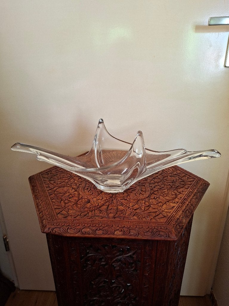 Helder glazen centre piece / schaal organisch VSL vintage, Ophalen
