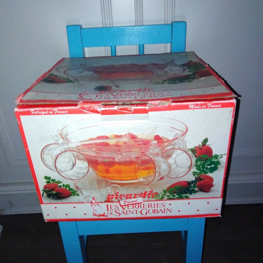 Punch set /Bowl set Picardie les Verreries de Saint Gobain, Ophalen, Gebruikt, Overige stijlen, Glas